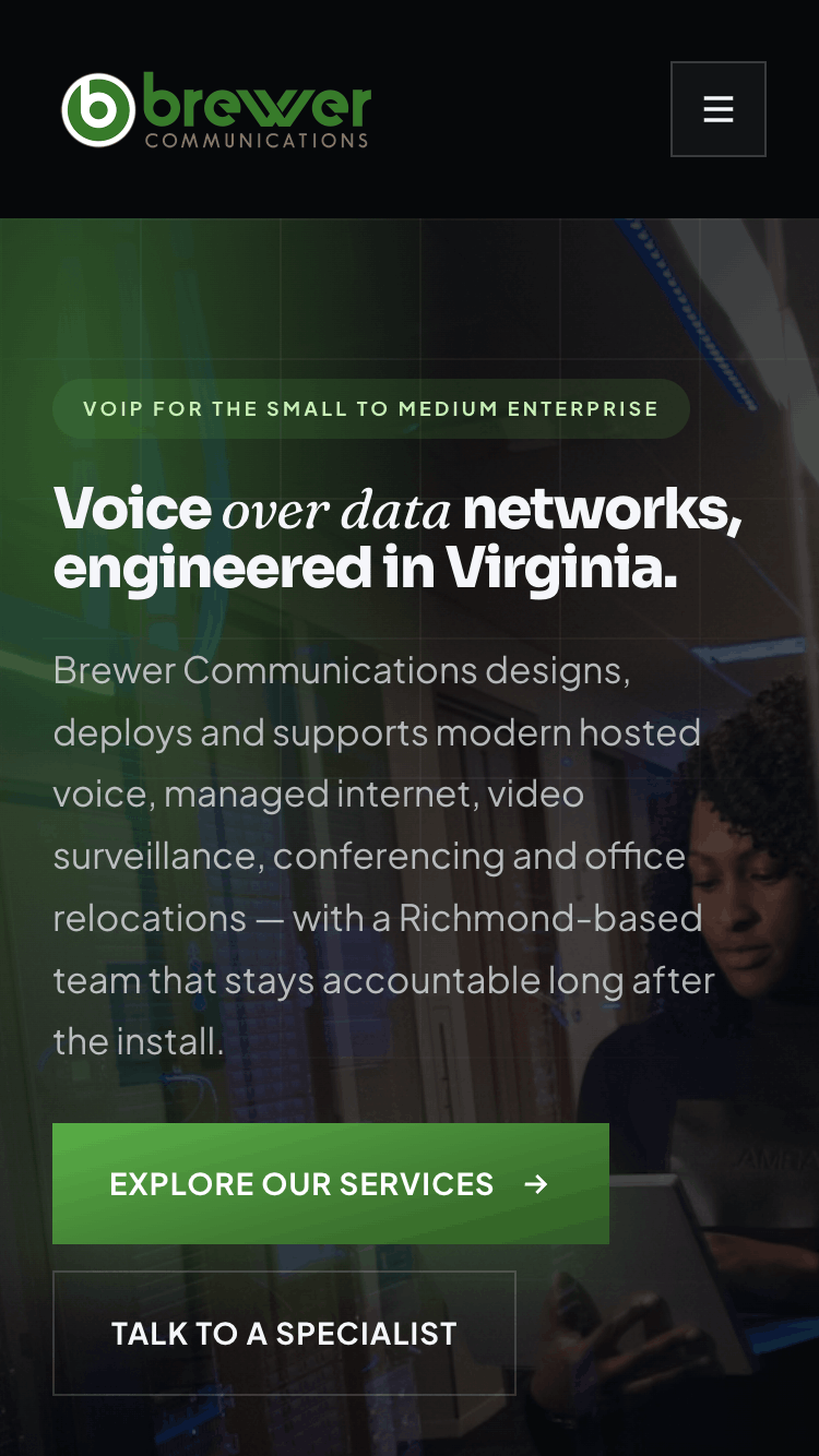 Brewer Communications | B2B VoIP Website mobile view