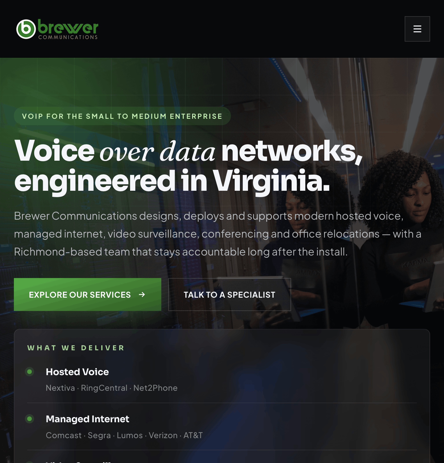 Brewer Communications | B2B VoIP Website tablet view