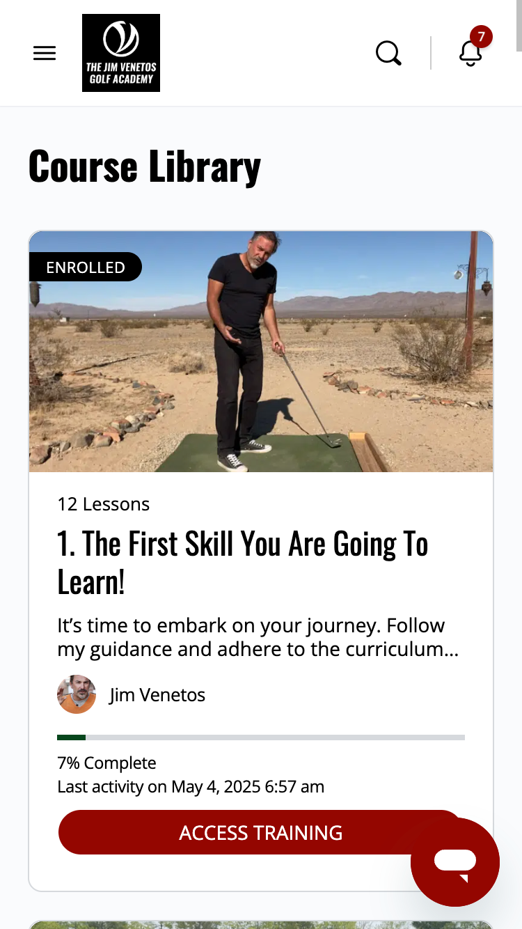 Jim Venetos Golf Academy | Custom WordPress Gamification Plugin mobile view