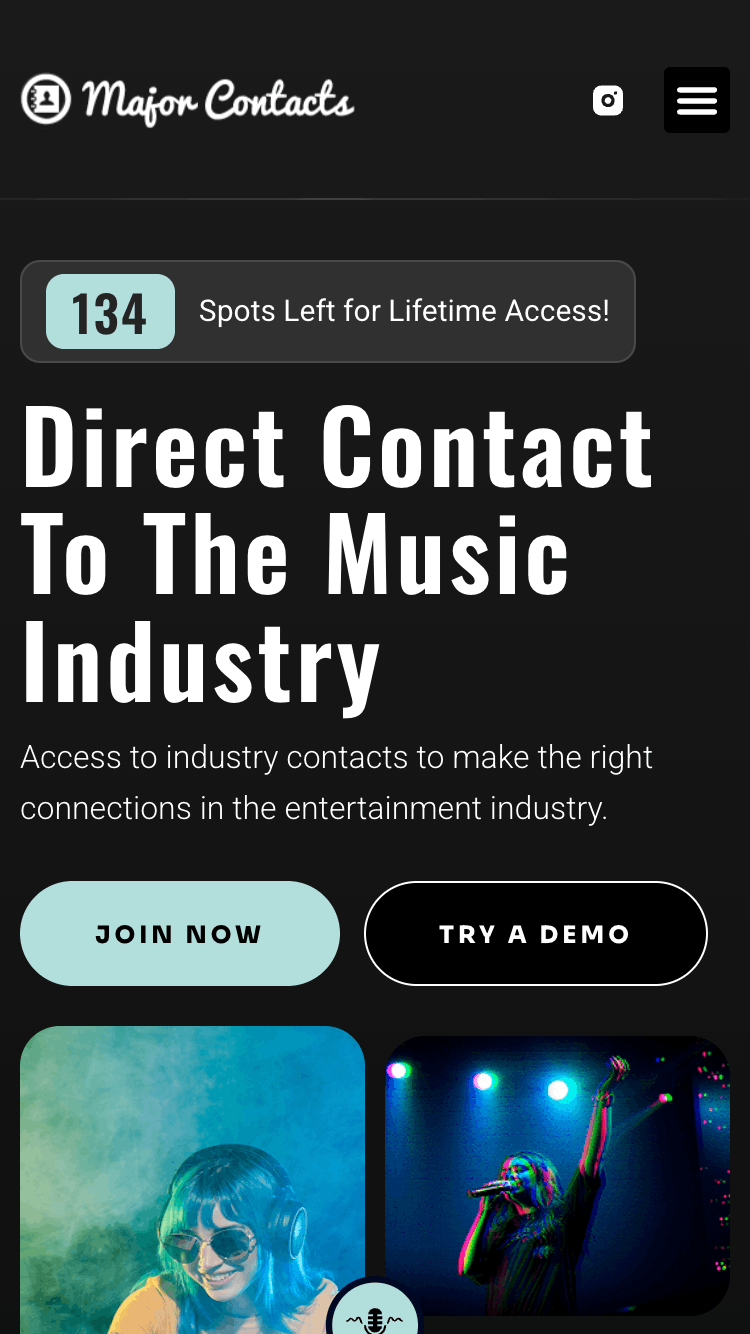 Major Contacts | Music Industry Contact Platform mobile view
