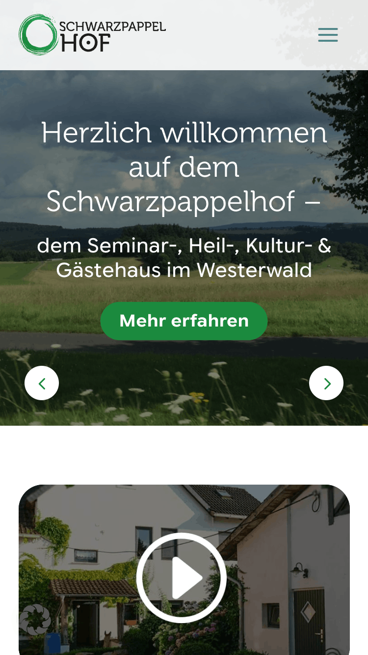 Schwarzpappelhof | Retreat & Seminar House Website mobile view